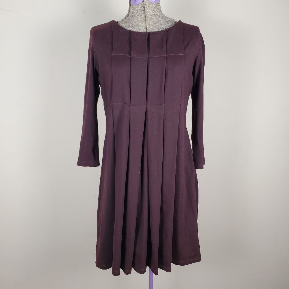 Susana Monaco Long Sleeve Pleated Midi Dress Burgundy Red Fall Stretch Size M